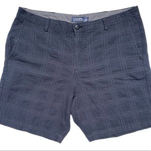 Chaps Chino Shorts Mens 38 Dark Navy Plaid Flat Front 100% Cotton Casual.